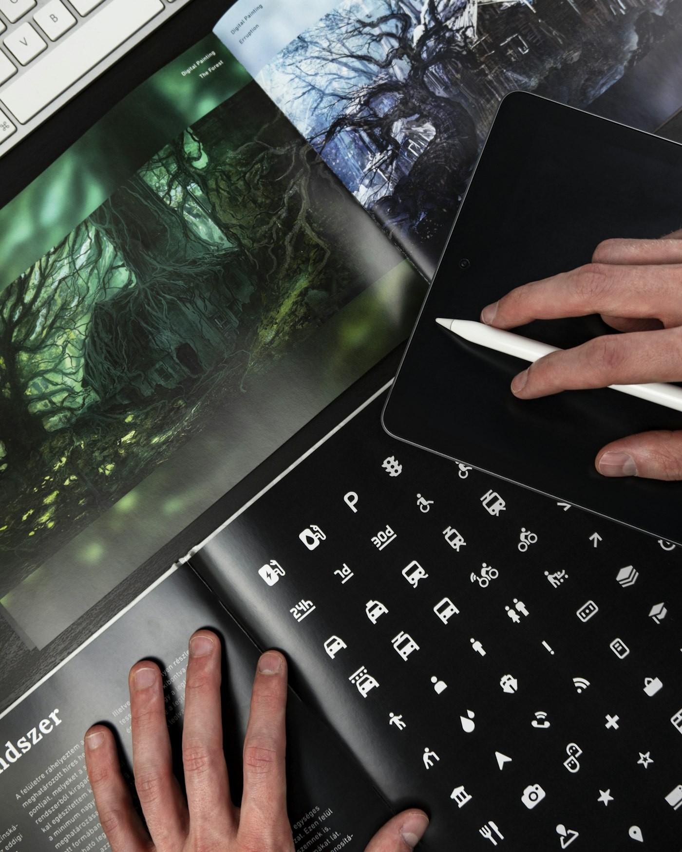 Dunkles Tablet mit Design-Icons