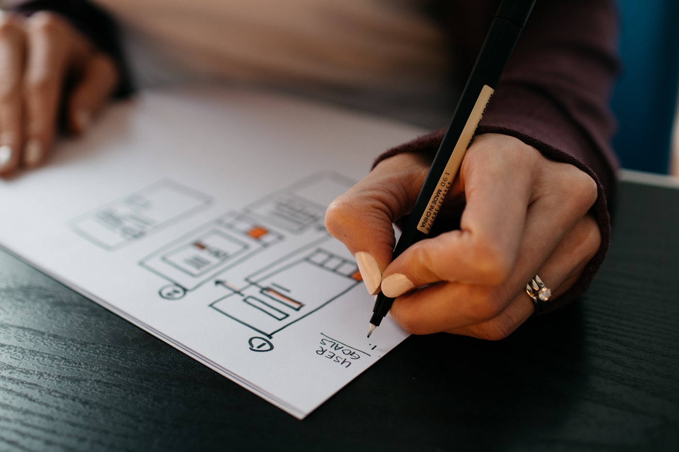 Hand skizziert ein Website-Wireframe