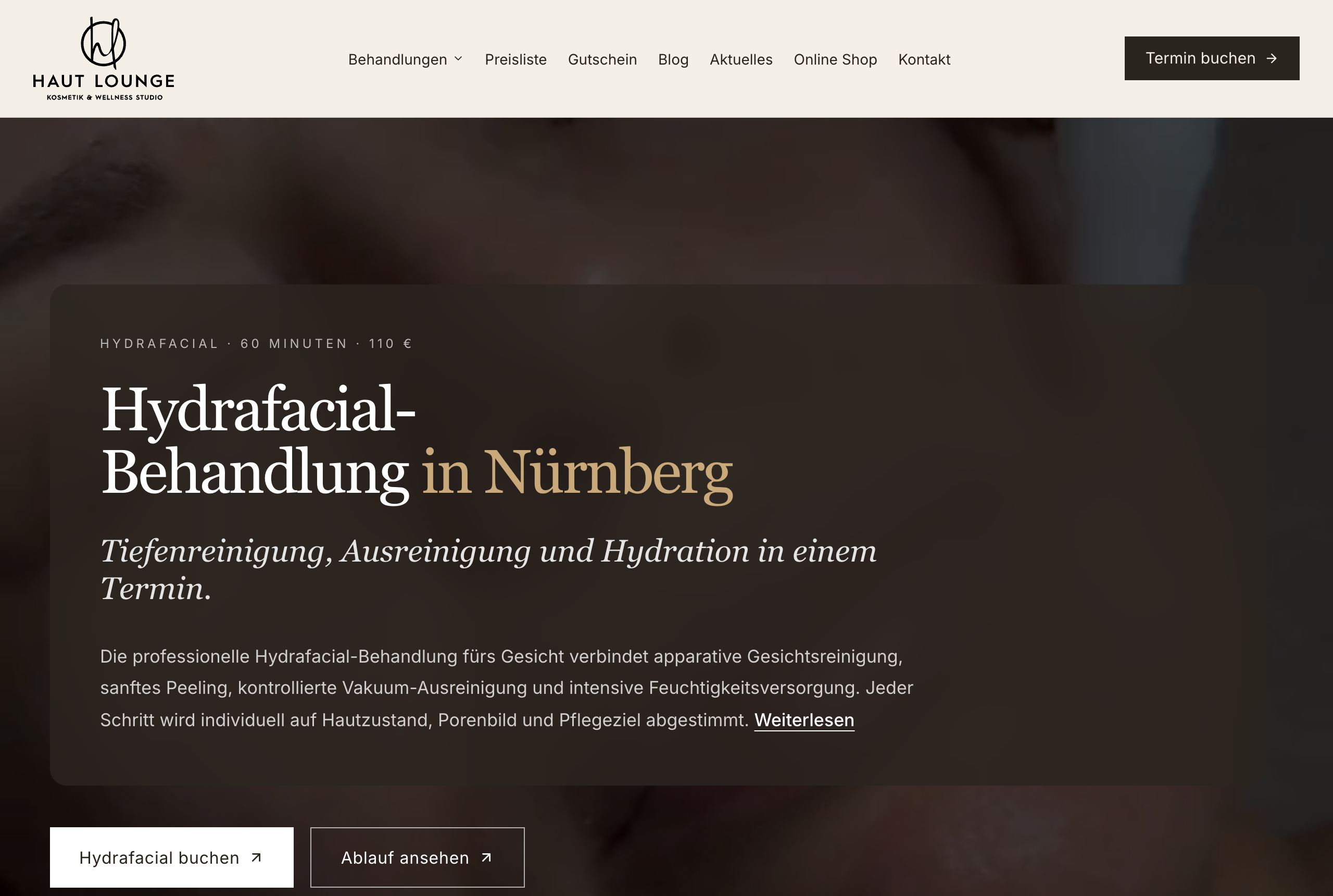 Haut Lounge — Hydrafacial-Behandlungsseite
